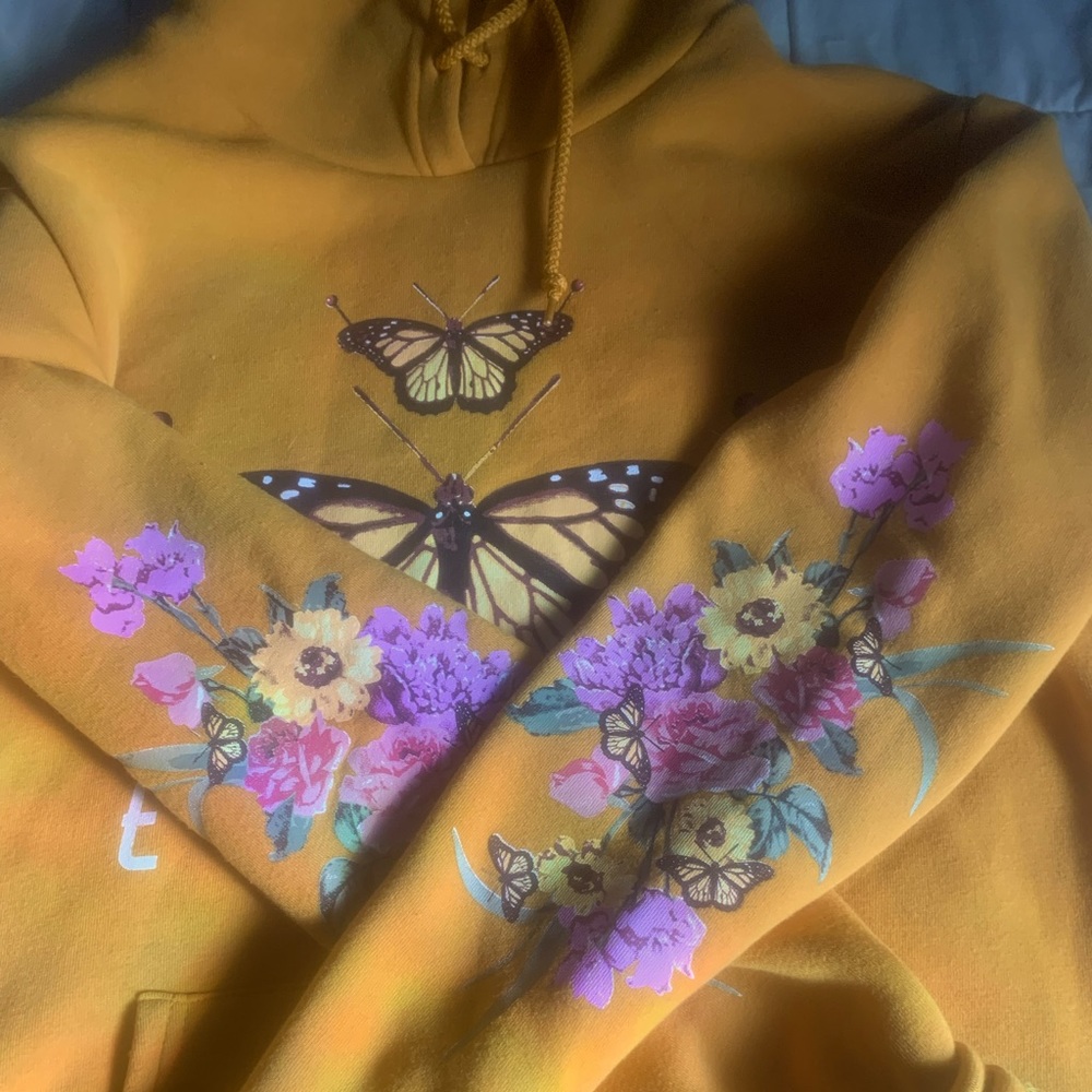 Never Worn Mustard Butterfly Floral Print